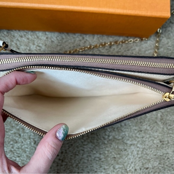 Louis Vuitton double zip pochette empreinte leather crème rose de bois rosewood - Picture 10 of 16